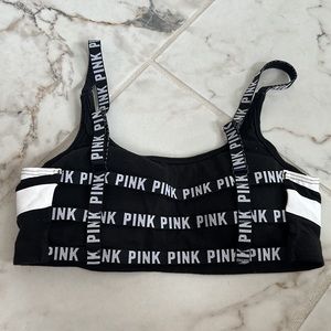 Victoria’s Secret Pink sports bra strappy back logo Small black and white